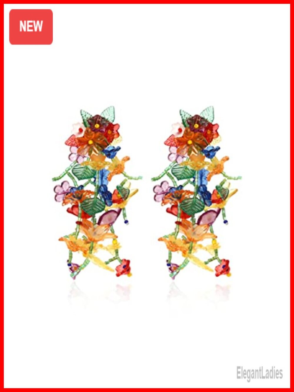 Hypoallergenic Resin Rainbow Flower Floral Statement Dangle Drop Earrings